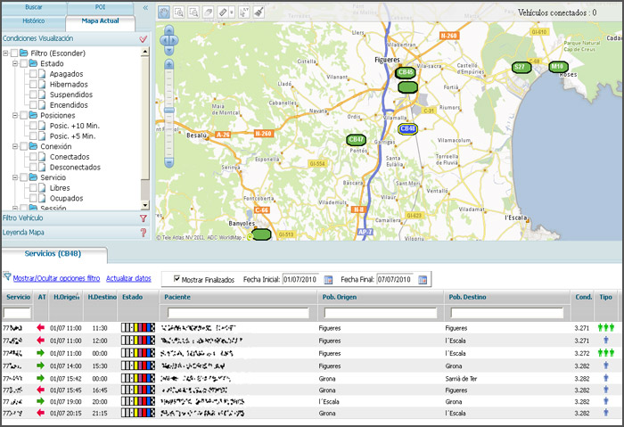 Mapa ambulancias y estado servicios
