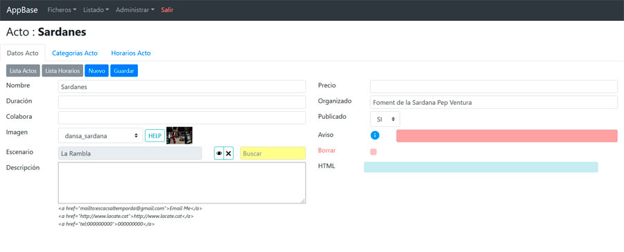 Intranet App : Gestión datos acto