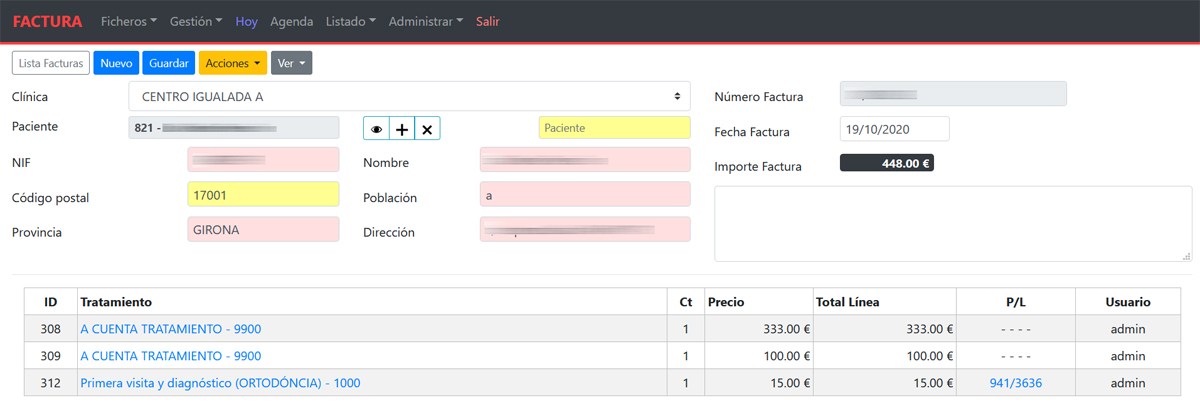 Datos factura