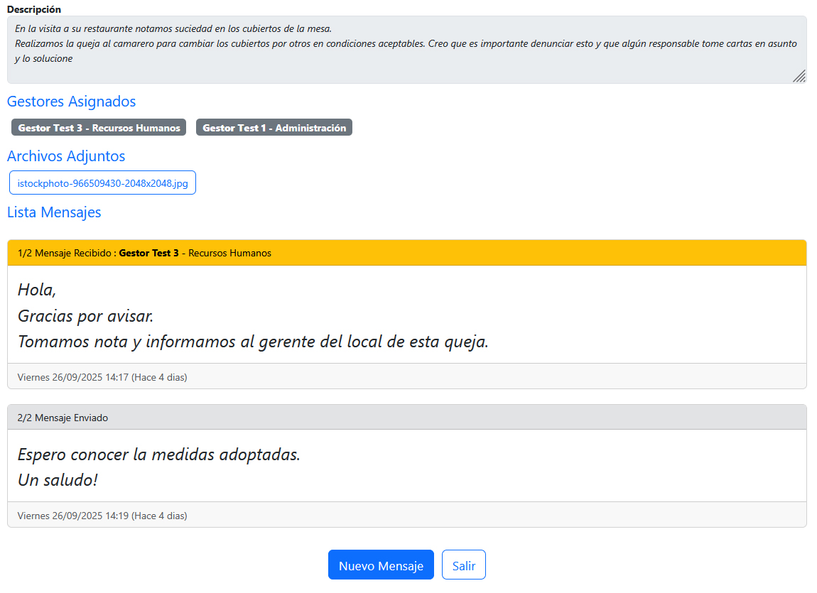 Visualización estado denuncia con mensajes