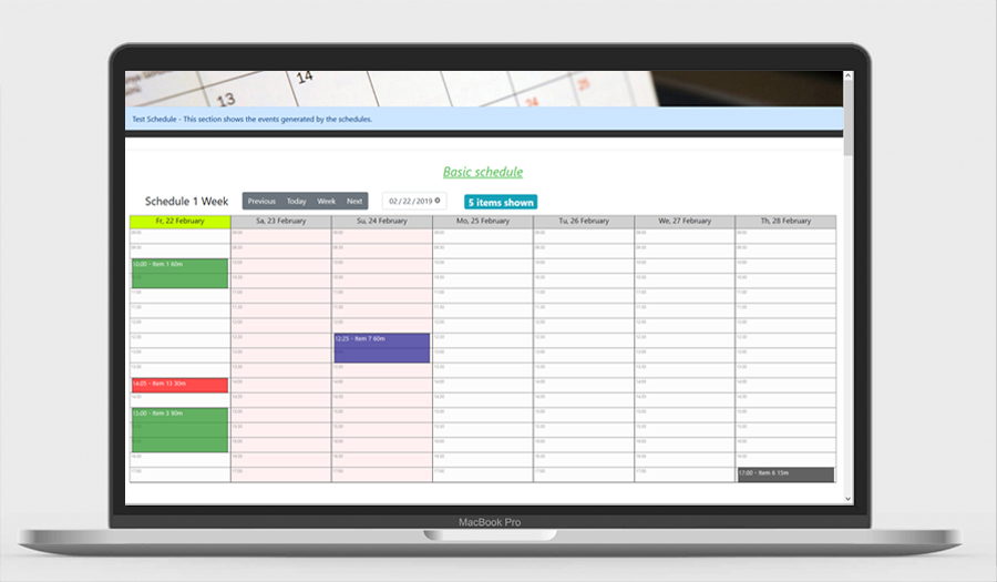 Control Horario: Vista básica semana