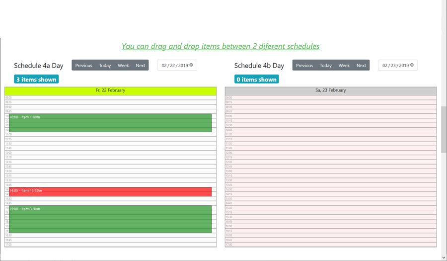 Control Horario: Drag & Drop elementos entre calendarios