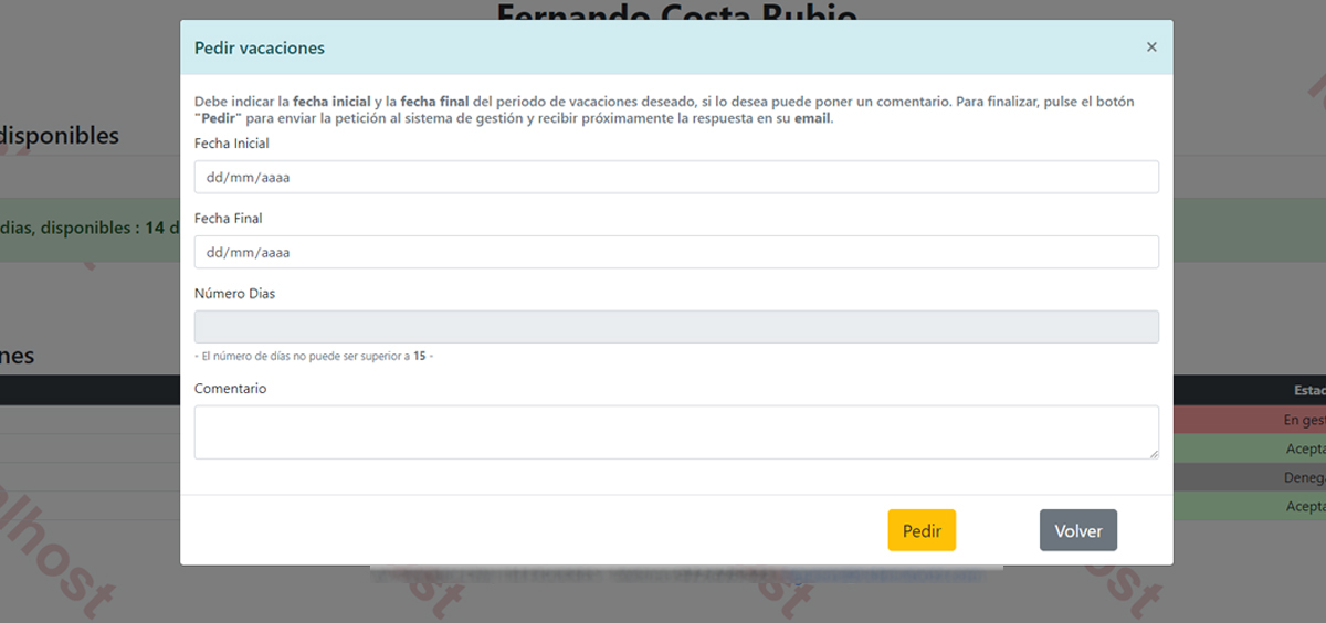 Nueva petición de vacaciones