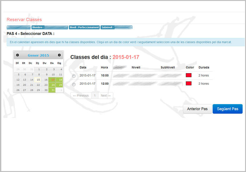 Parte cliente : realizar una reserva III